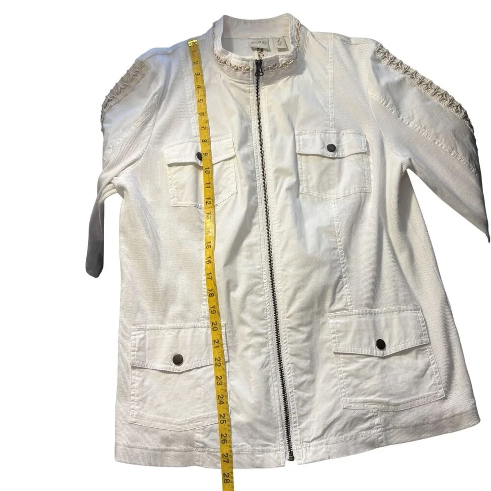 Chicos Zenergy White Zip-Up Jacket With Crochet Trim Chicos Size 2 - Picture 7 of 14